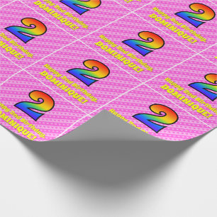 2e verjaardag: Roze strips en harten, regenboognr. Cadeaupapier