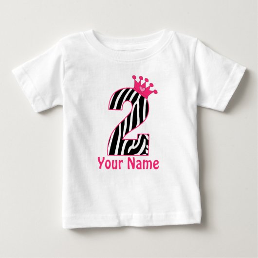 2e Verjaardag Roze Zebra Gepersonaliseerd Shirt (Voorkant)