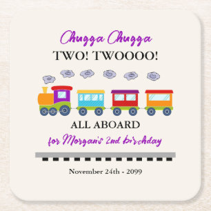 2e verjaardag Schattigee kleurrijke trein Vierkante Kartonnen Onderzetter