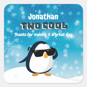 2e verjaardag Twee Coole Pinguïn Jongen Vierkante Sticker