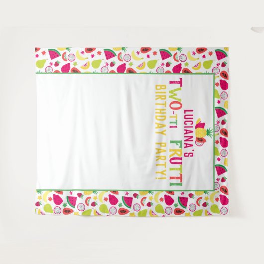 2e verjaardag Two-tti Frutti Fruit verjaardagsfees Wandkleed (Voorkant (horizontaal))
