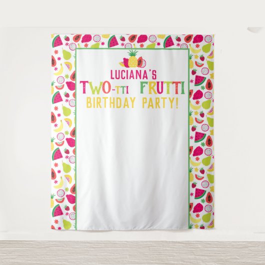 2e verjaardag Two-tti Frutti Fruit verjaardagsfees Wandkleed (Voorkant)