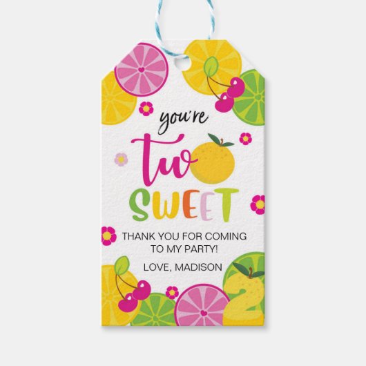 2e verjaardag TWOTTI FRUITTI Fruit Dank u Label Cadeaulabel (Voorkant)