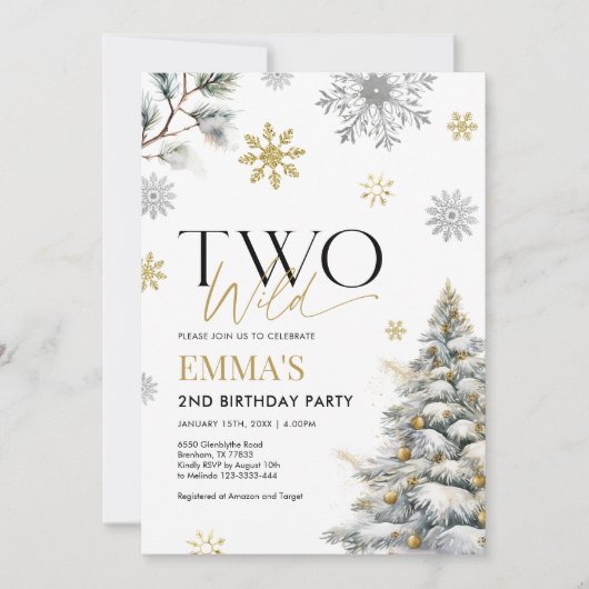 2e verjaardag uitnodiging, gouden twee wilde verja kaart (Voorkant)