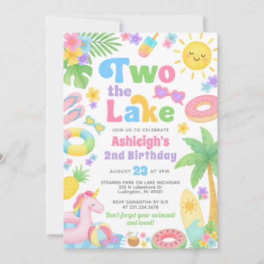 2e verjaardag uitnodiging meisje - twee het meer (Voorkant)