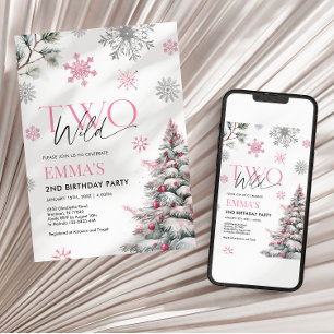 2e verjaardag uitnodiging, twee wilde roze verjaar kaart