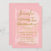 2e verjaardag Uitnodigingsmeisjes roze gouden hart Kaart (Voorkant / Achterkant)