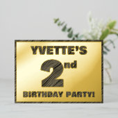 2e verjaardag van de geboorte - Vet, houtkorreltek Folie Uitnodiging (Staand Voorkant)