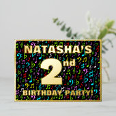 2e verjaardag van de partij Fun, Colorful Music Sy Folie Uitnodiging (Staand Voorkant)