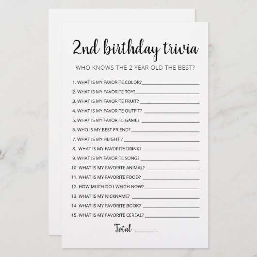 2e verjaardag van Trivia editable game (Voorkant / Achterkant)