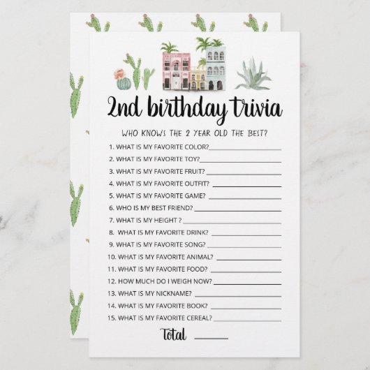 2e verjaardag van Trivia editable game (Voorkant / Achterkant)