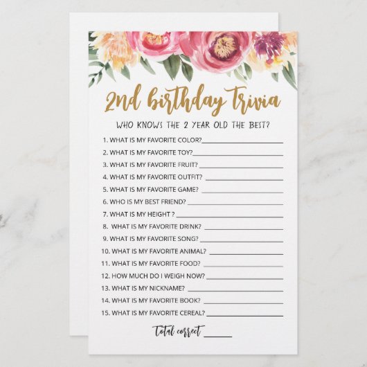 2e verjaardag van Trivia editable game (Voorkant / Achterkant)