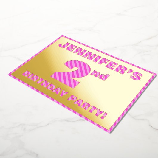 2e verjaardag: Vet, vun, roze band # 2 Folie Uitnodiging (Gedraaid)