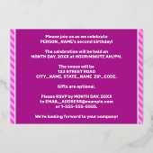 2e verjaardag: Vet, vun, roze band # 2 Folie Uitnodiging (Achterkant)