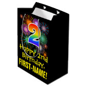 2e verjaardag: Vuurwapenpatroon en regenboog 2 Medium Cadeauzakje (Achterkant Gekanteld)