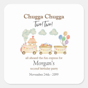 2e Verjaardag Waterverf Brown Train Fun Express Vierkante Sticker