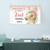 2e verjaardag Waterverf roze Pony Spandoek (Beurs)