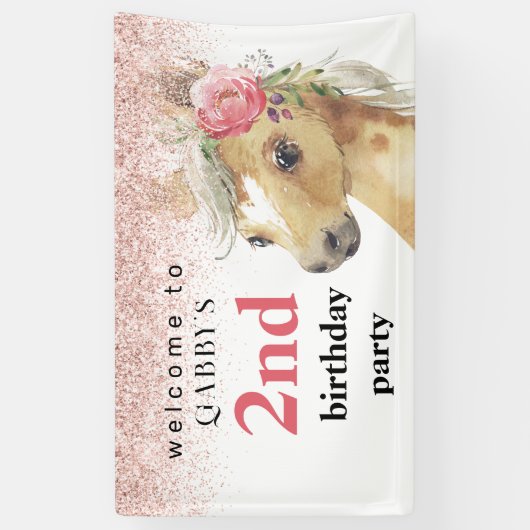 2e verjaardag Waterverf roze Pony Spandoek (Verticaal)