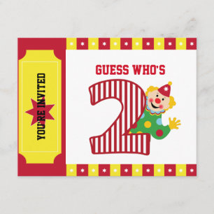 2e verjaardag Waving Circus Clown Uitnodiging
