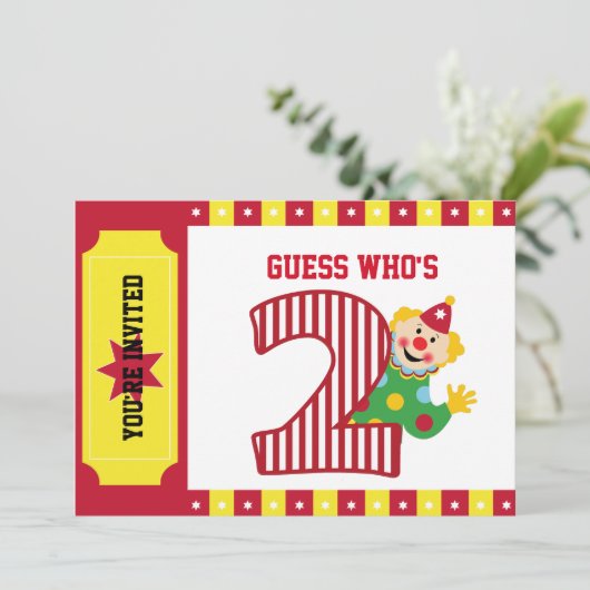 2e verjaardag zwaaien circus clown uitnodiging (Staand voorkant)