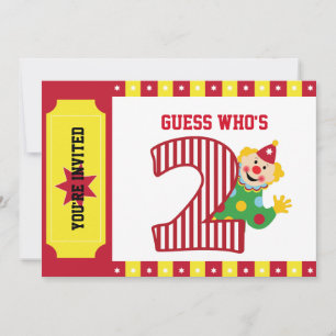 2e verjaardag zwaaien circus clown uitnodiging