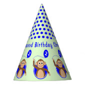 2e verjaardagsaap kinder blauw groen feesthoedjes (Voorkant)