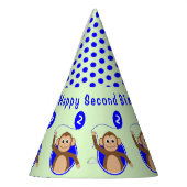 2e verjaardagsaap kinder blauw groen feesthoedjes (Links)