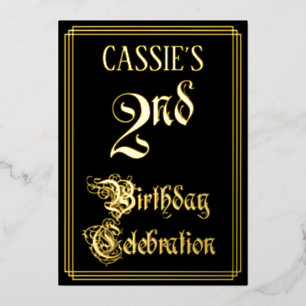 2e verjaardagsfeestje — Fantasie schrift & eigen n Folie Uitnodiging