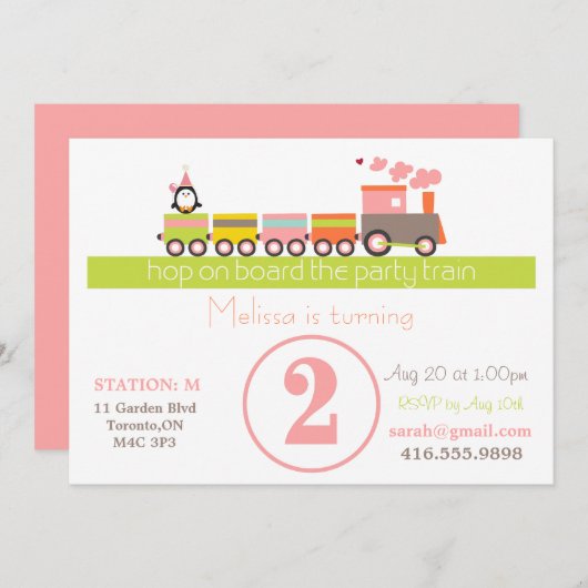 2ème Invitation de train de fille d'anniversaire (Devant / Derrière)