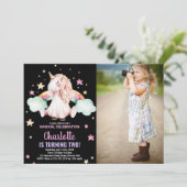 2ème photo noir Unicorn Invitations d'anniversaire (Debout devant)