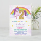 2ème Rainbow Unicorn Anniversaire Invitations Clou (Debout devant)