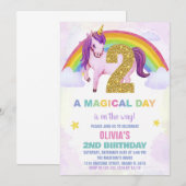 2ème Rainbow Unicorn Anniversaire Invitations Clou (Devant / Derrière)