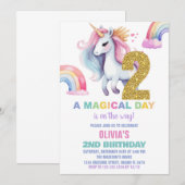 2ème Rainbow Unicorn Birthday Invitations Parties  (Devant / Derrière)