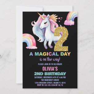 2ème Rainbow Unicorn Birthday Invitations watercol