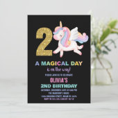 2ème Rainbow Unicorn Invitations Anniversaire Noir (Debout devant)