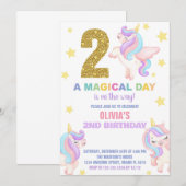 2ème Rainbow Unicorn Invitations Anniversaire Vol (Devant / Derrière)