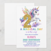 2ème Rainbow Unicorn Invitations Anniversaire Vol (Devant / Derrière)