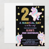 2ème Rainbow Unicorn Invitations Anniversaire Vol (Devant / Derrière)