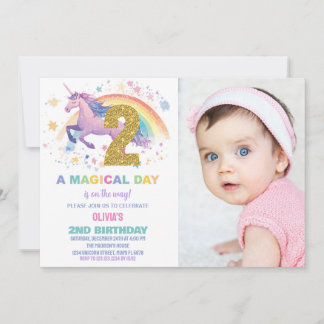 2ème Unicorn Invitations d'anniversaire avec photo