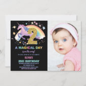 2ème Unicorn Invitations d'anniversaire avec photo (Devant)