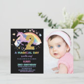 2ème Unicorn Invitations d'anniversaire avec photo (Debout devant)