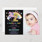 2ème Unicorn Invitations d'anniversaire avec photo (Devant / Derrière)
