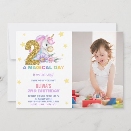 2ème Unicorne Florale Invitations d'anniversaire a (Devant)