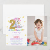 2ème Unicorne Florale Invitations d'anniversaire a (Devant / Derrière)