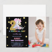 2ème Unicorne Florale Invitations d'anniversaire a (Devant / Derrière)