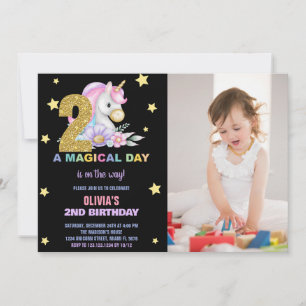 2ème Unicorne Florale Invitations d'anniversaire a