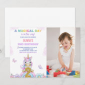 2ème Unicorne Florale Invitations d'anniversaire a (Devant / Derrière)