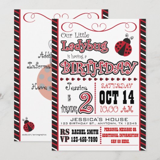 2èmes invitations d'anniversaire de coccinelle (Devant / Derrière)