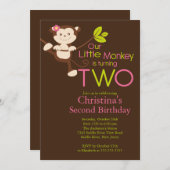 2èmes invitations de fête d'anniversaire de singe (Devant / Derrière)