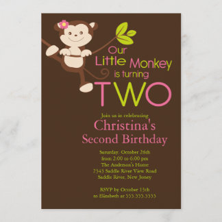 2èmes invitations de fête d'anniversaire de singe